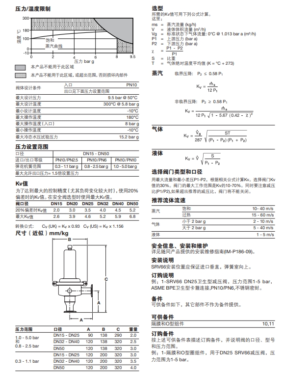 SRV66卫生型减压阀技术参数