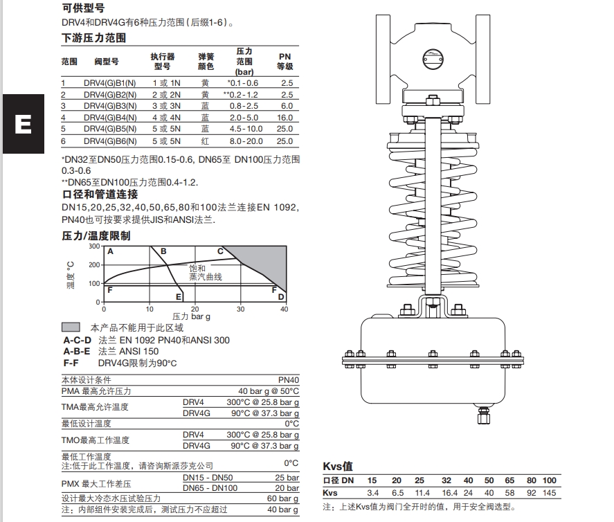 DRV4和DRV4G减压阀技术参数