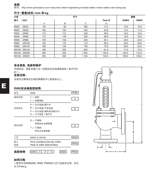 SV607/SV604安全阀尺寸/重量