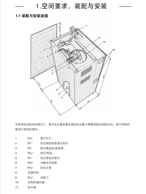 棋牌平台ECSG电蒸汽发生器安装尺寸要求